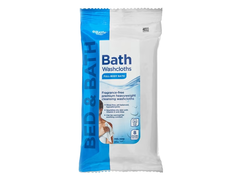 Equate Bath Washcloths, Fragrance-Free, 8 Count