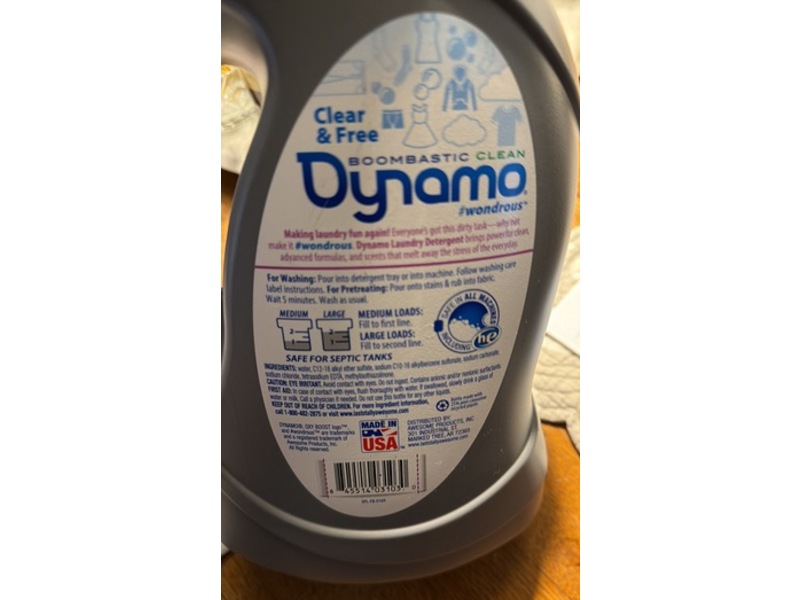 Dynamo Liquid Laundry Detergent, Clear & Free, 60 fl oz/1.77 L, 60 Loads