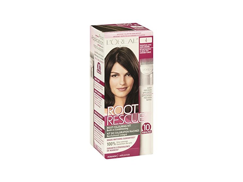 L'Oreal Paris Root Rescue 10 Minute Root Coloring Kit, 4 Dark Brown, 1 Application.