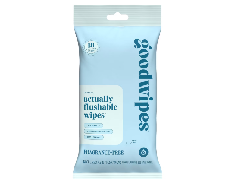 GoodWipes Actually Flushable Wipes, Fragrance Free, 18 Count