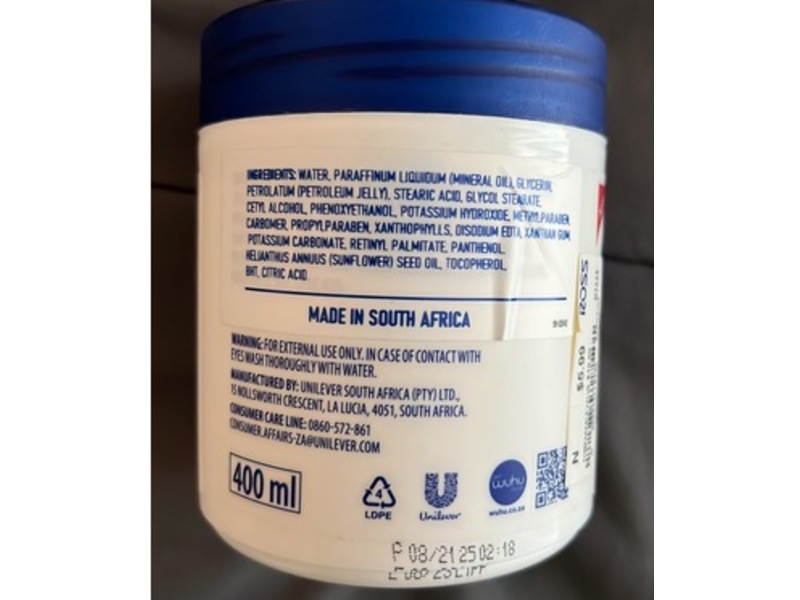 Vaseline Advanced Repair Intensive Care Body Cream, Fragrance Free, Vitamin A & B5, 13.52 fl oz/400 mL