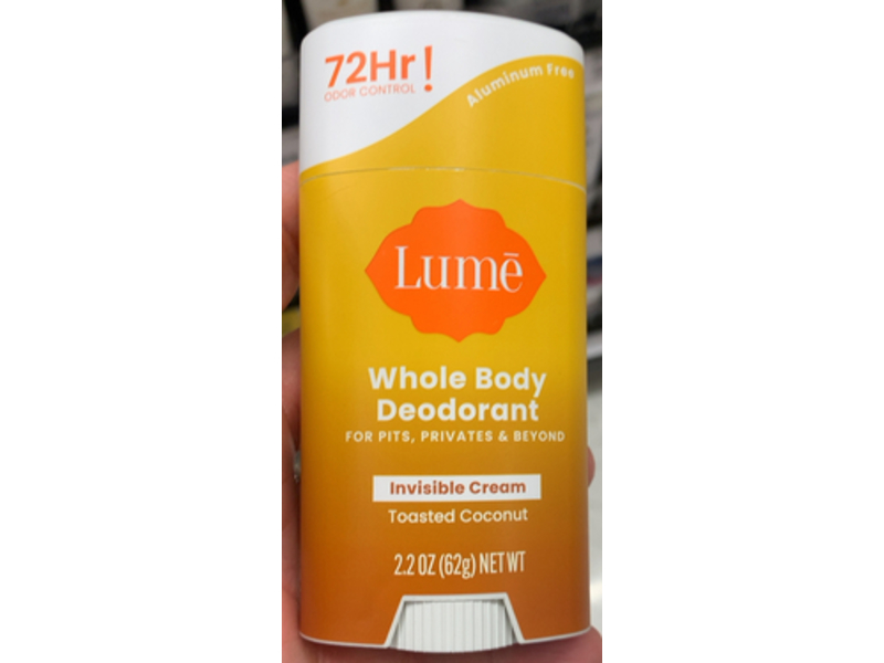 Lume Invisible Cream Whole Body Deodorant, Toasted Coconut, 2.2 oz/62 g