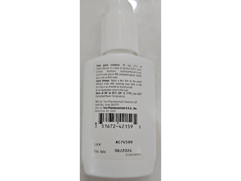 Metronidazole Gel, USP, Pump, 1%, 55 g, Taro (RX)