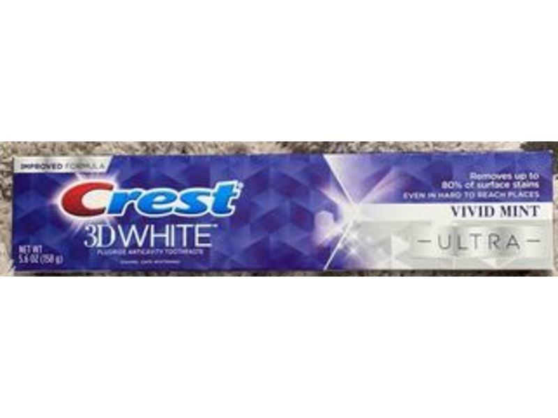 Crest 3D White Ultra Whitening Toothpaste, Vivid Mint, 5.6 oz/158 g, Pack Of 5