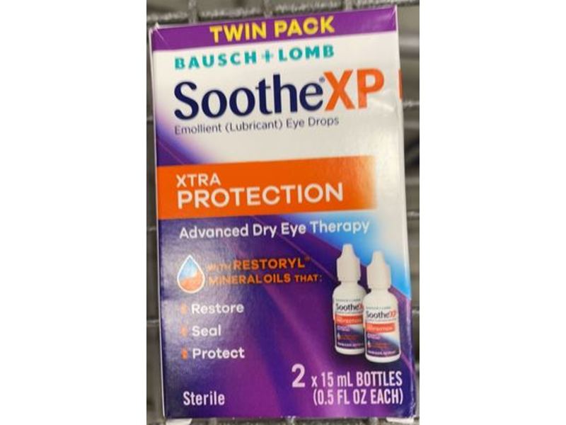 Bausch + Lomb Soothe XP Emollient Lubricant Eye Drops, 0.5 fl oz/15 mL, Twin Pack