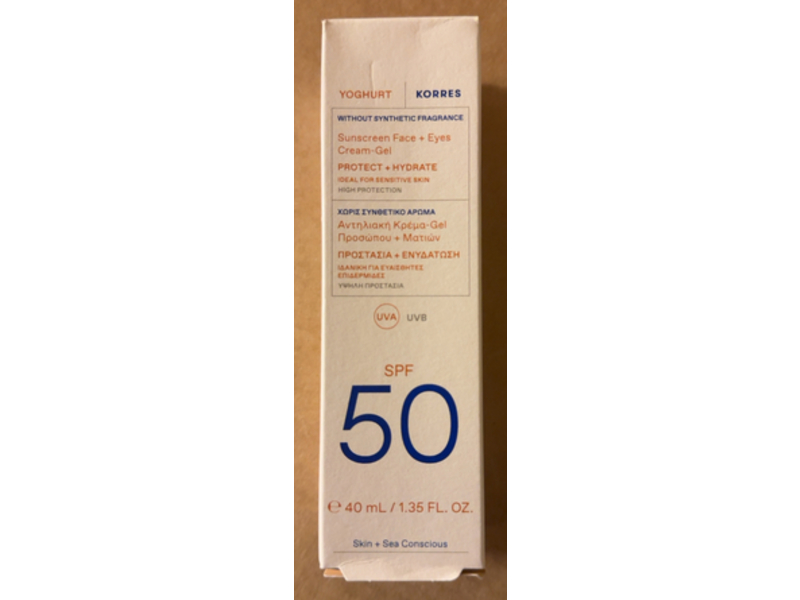 Korres Yoghurt Sunscreen Face + Eyes Cream - Gel, SPF 50, 1.35 fl oz/40 mL