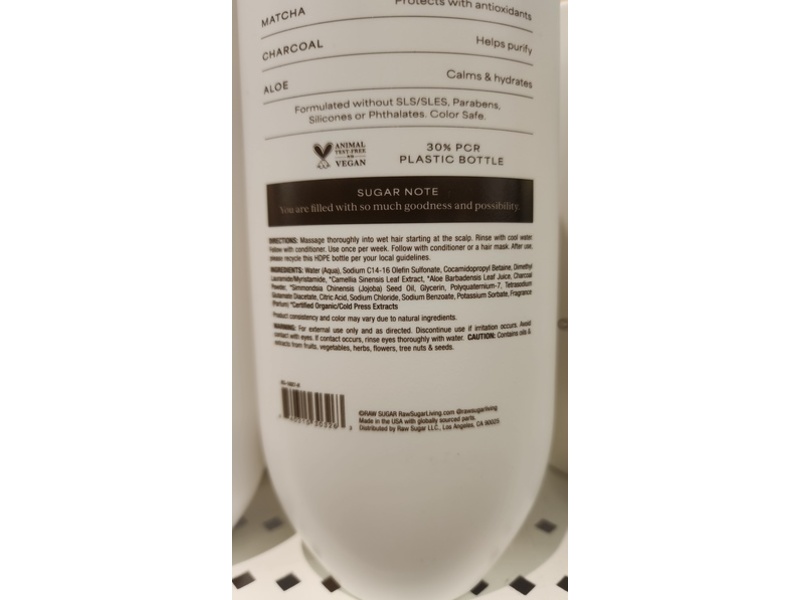 Raw Sugar The Deep Cleanse Clarifying Shampoo, Charcoal + Matcha, 16 fl oz/473 mL
