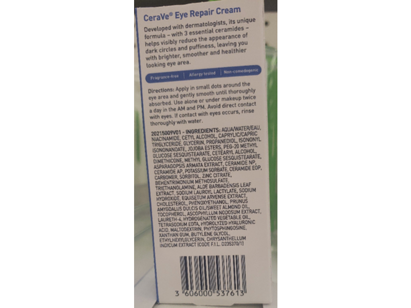 CeraVe Eye Repair Cream, 3 Essential Ceramides & Hyaluronic Acid, 0.5 oz/14.2 g