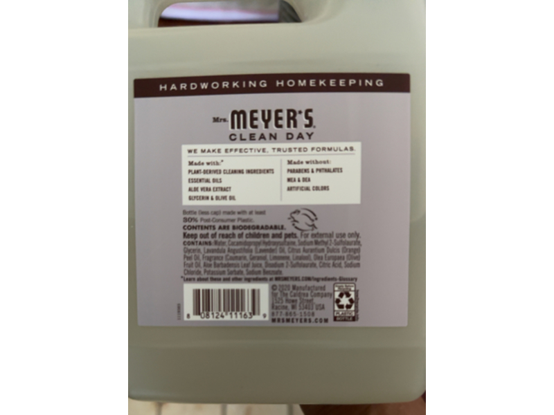 Mrs. Meyer's Clean Day Hand Soap Refill, Olive Oil & Aloe Vera, Lavender, 33 fl oz/975 mL