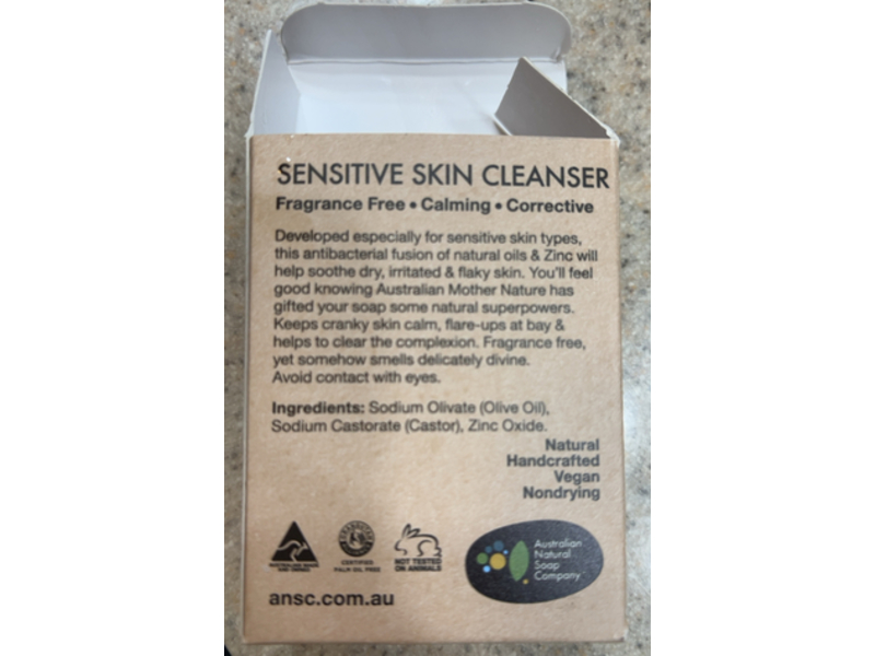 Australian Natural Soap Sensitive Skin Face Cleanser, Zinc (Calamine), 3.52 oz/100 g