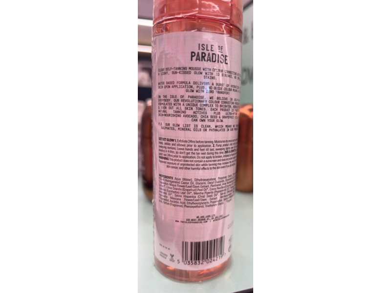 Isle Of Paradise Glow Clear Self Tanning Mousse, Light, 6.76 fl oz/200 mL