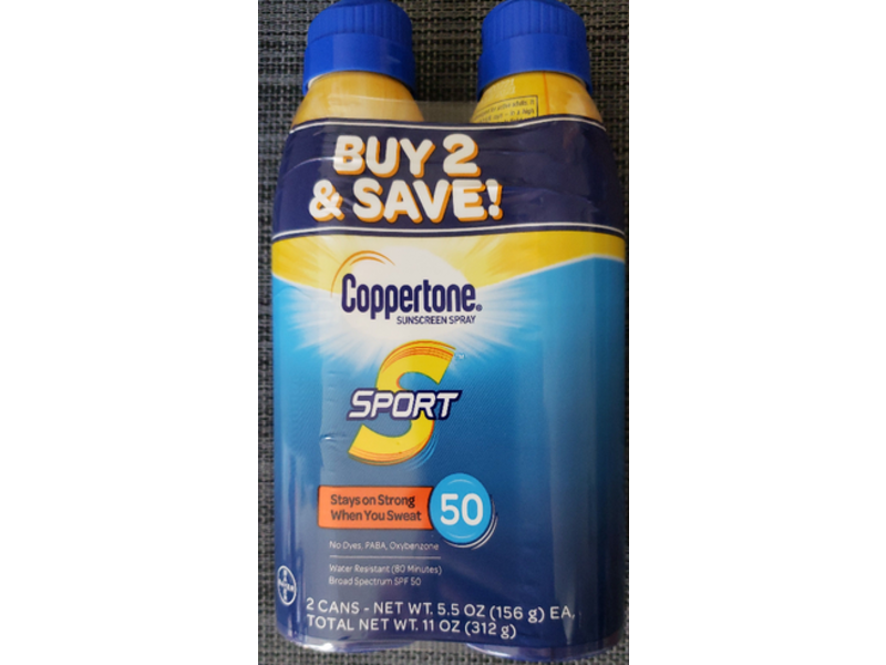 Coppertone Sunscreen Spray, Sport, SPF 50, 5.5 oz/156 g, Pack Of 2