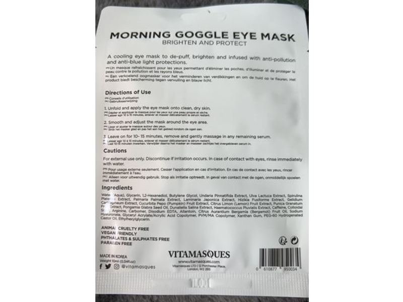 Vitamasques Morning Goggle Eye Mask, Brighten & Protect, 1 Count