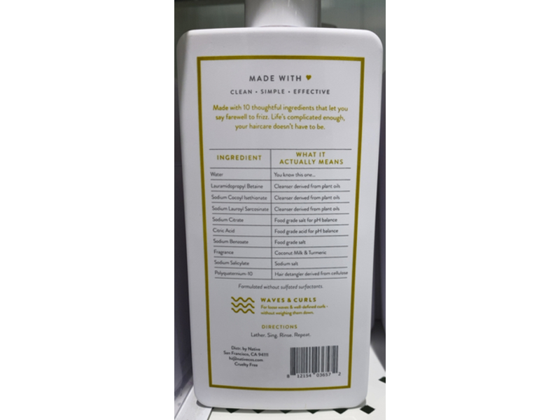 Native Hair Curl Care Shampoo, Coconut Milk & Turmeric, 16.5 fl oz/487 mL