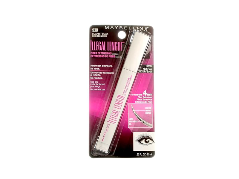 Maybelline Illegal Length Fiber Extensions Mascara, 930 Blackest Black, 0.22 fl oz/6.5 mL