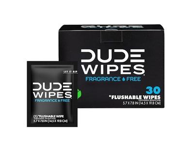 Dude Wipes On-The-Go Flushable Wipes, Fragrance Free, Vitamin E & Aloe, 30 Count