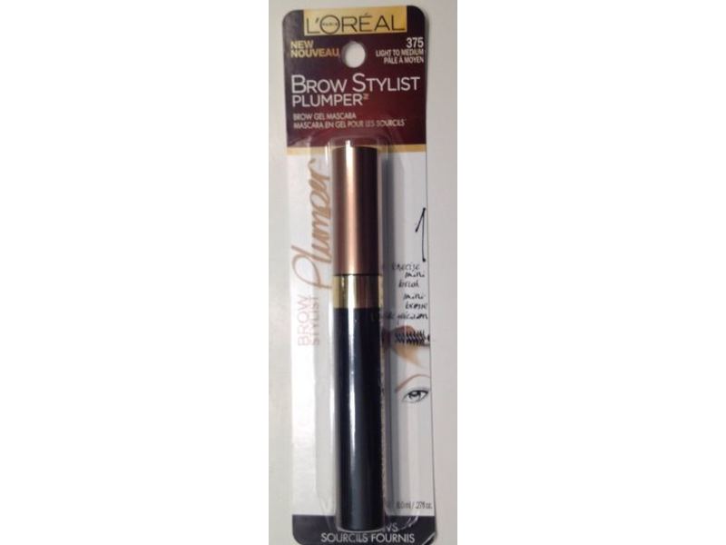 L'Oreal Paris Brow Stylist Plumper Brow Gel Mascara, 375 Light To Medium, 0.27 fl oz/8 mL