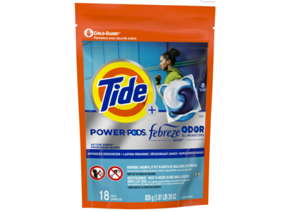 Tide Power Pods Laundry Detergent, Active Fresh, 29 oz/826 g, 18 Pacs