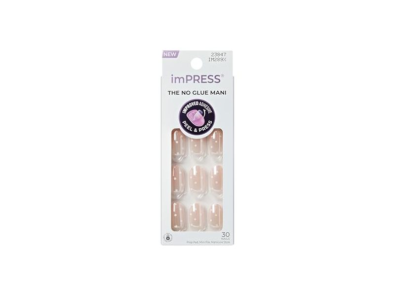 ImPress No Glue Mani Press On Nails, Fallin, Pink, Short Size, Oval Shape, 30 Count