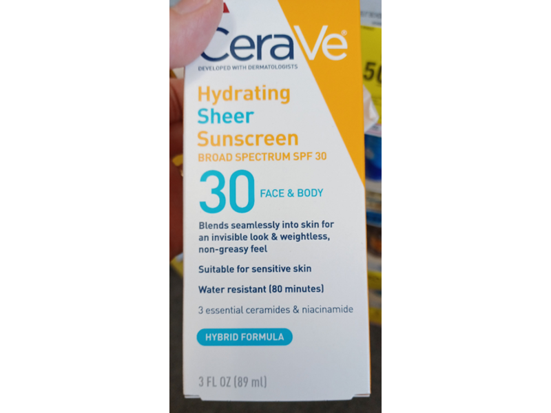 CeraVe Hydrating Sheer Sunscreen, SPF 30, 3 oz/89 mL