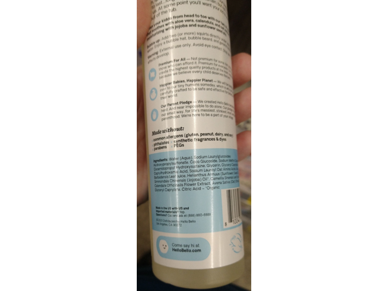 Hello Bello Premium Baby Bubble Bath, Fragrance Free, 10.0 fl oz/296 mL