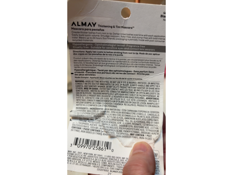 Almay Thickening & Tint Mascara, 402 Black, 0.28 fl oz/8.3 mL, Count 2