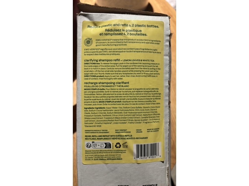 Attitude Super Leaves Clarifying Shampoo Refill, Lemon Leaves & White Tea, 67.6 fl oz/2 L