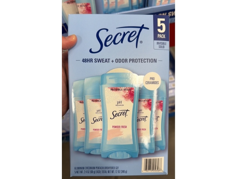 Secret Invisible Solid Antiperspirant, Powder Fresh, 2.4 oz/68 g, Pack Of 5