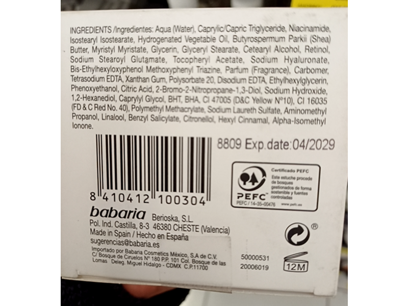 Babaria Retinol Anti-Wrinkle Cream, 1.7 fl oz/50 mL