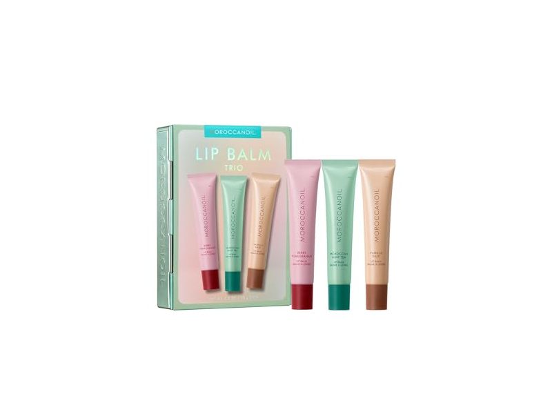 Moroccanoil Lip Balm Trio Kit, Berry Pomegranate + Moroccan Mint Tea + Vanilla Date, 0.5 oz/15 g