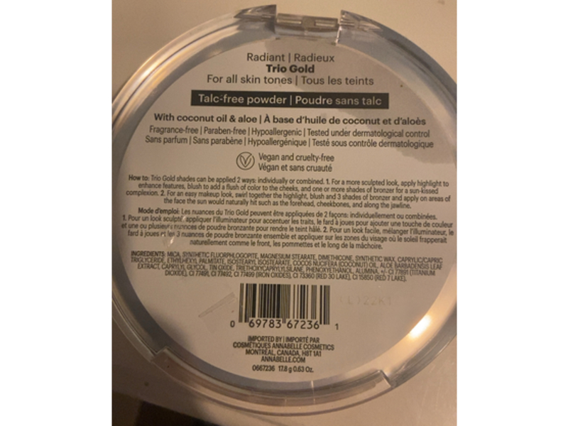 Annabelle Biggy Bronzer Radiant Bronzing Powder, Trio Gold, 0.63 oz/17.8 g