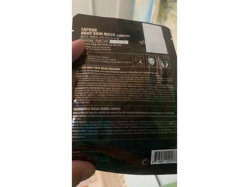 Lapcos Daily Skin Pore Care Sheet Mask, Charcoal, 1 count