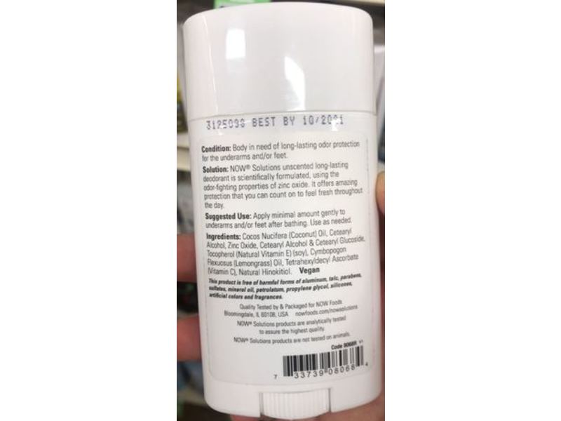 Now Solutions Long Lasting Deodorant, Unscented, 2.2 oz