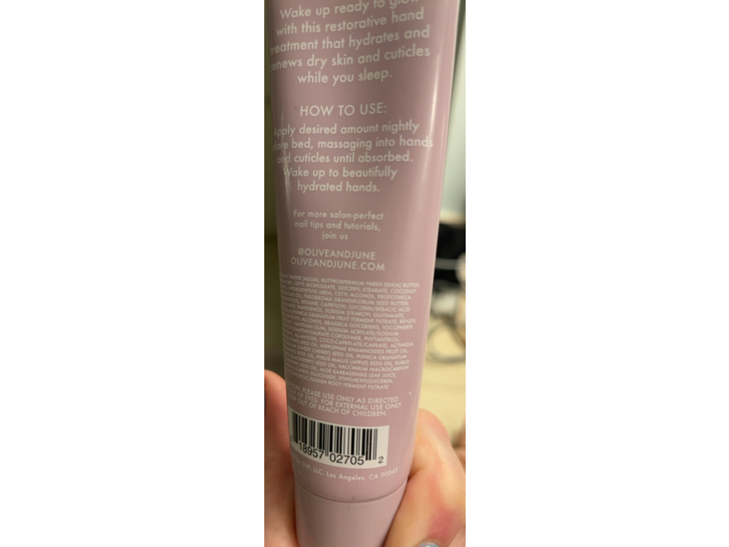 Olive & June Overnight Hand Treatment, Shea Butter & Pomegranate, 2 fl oz/59.8 mL