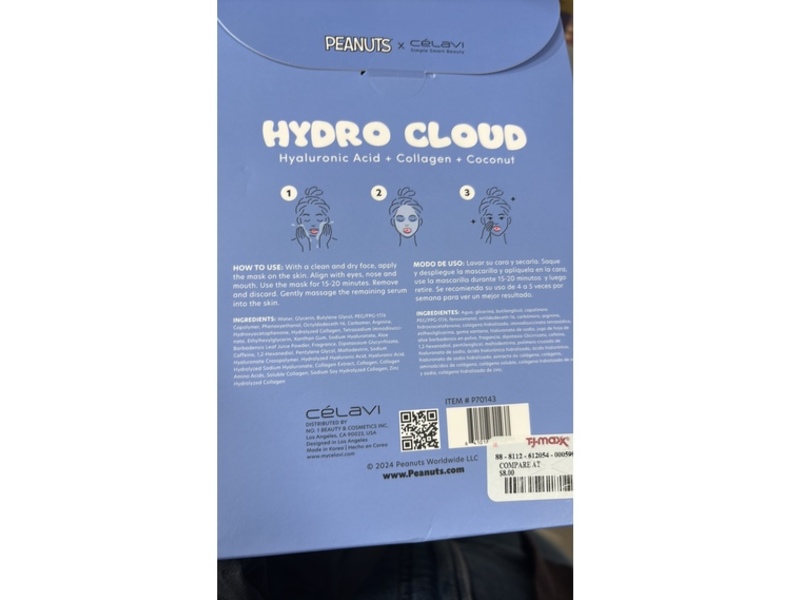 Celavi Hydro Cloud Printed Sheet Mask, 0.77 oz/23 mL, 5 Count