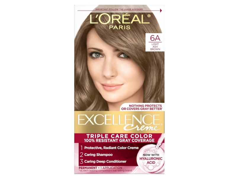 L'Oreal Paris Excellence Creme Permanent Hair Color Kit, 6A Light Ash Brown