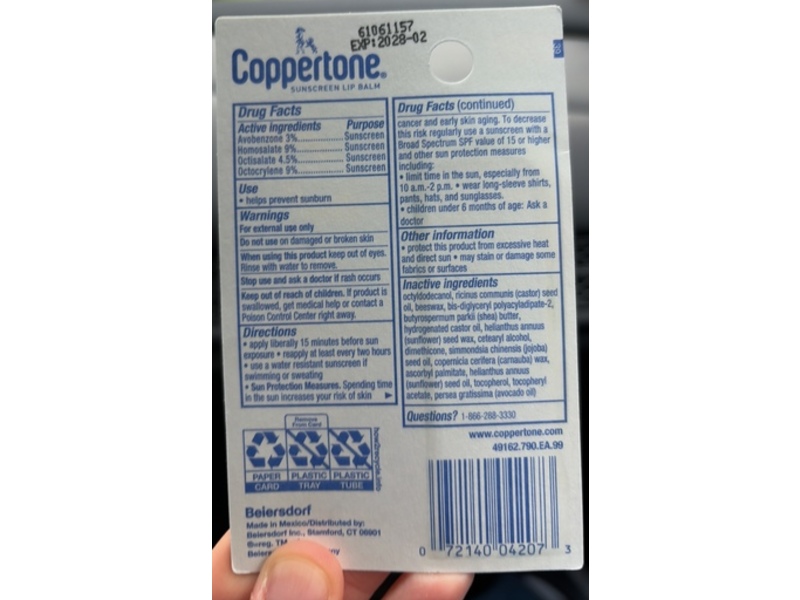 Coppertone Sport Sunscreen Lip Balm, SPF 30, 0.17 oz/4.8 g