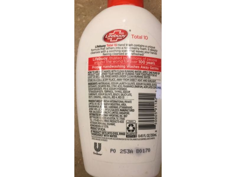 Unilever Lifebuoy Handwash, Total 10, 8.45 fl oz/250 mL
