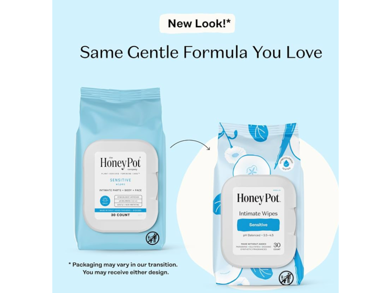 The Honey Pot Company Intimate Parts + Body + Face Wipes, Sensitive, 30 Count