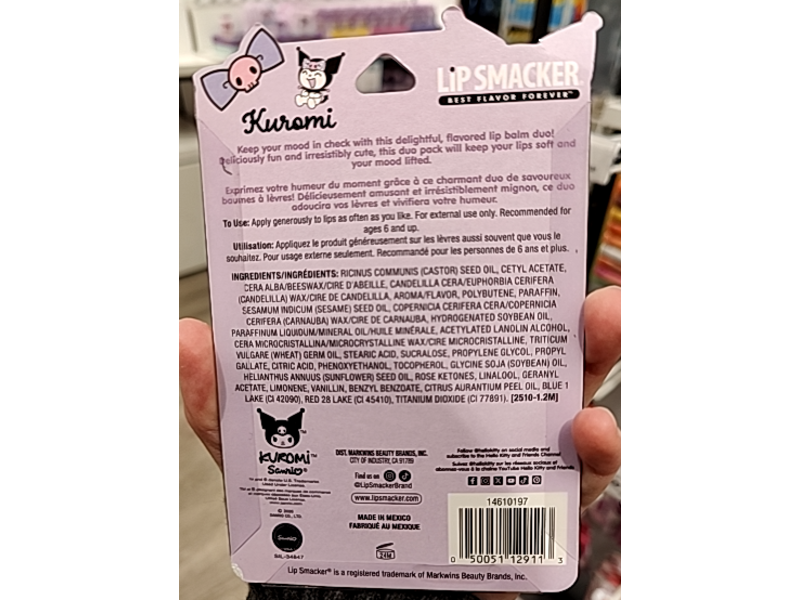 Kuromi Lip Smacker Mood Flip Lip Balm Set, 0.28 oz/8 g