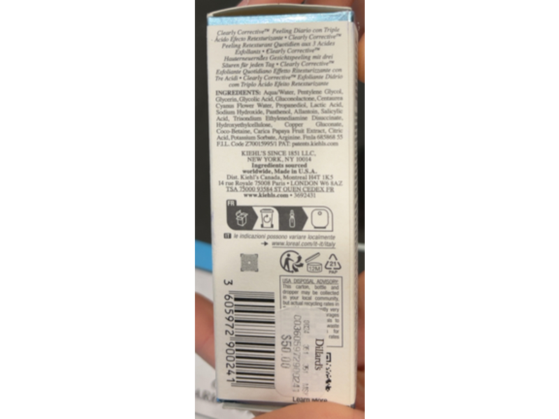 Kiehl's Clearly Corrective Re-Texturizing Triple Acid Peel, 1.o fl oz/30 mL