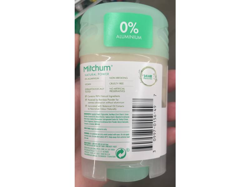 Mitchum Natural Power Invisible Solid Deodorant, Bamboo Powder & Coconut, 40 g