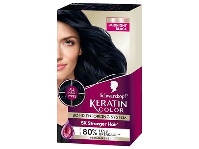 Schwarzkopf Keratin Color Permanent Hair Color, 1.1 Midnight Black, 1 Application