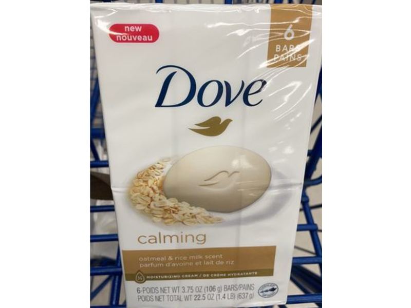 Dove Calming Soap Bar, Oatmeal & Rice Milk Scent, 3.75 oz/106 g, 6 Count