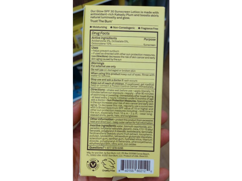 Sun Bum Moisturizing Sunscreen Face Lotion, Glow 30, SPF 30, 2 fl oz/59 mL