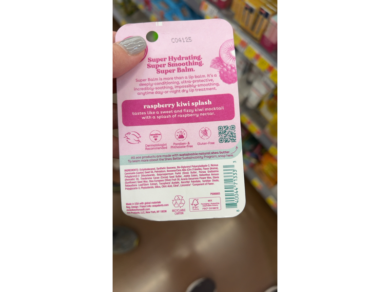 Eos Moisture Super Lip Balm, Raspberry Kiwi Splash, 0.35 fl oz/10 mL