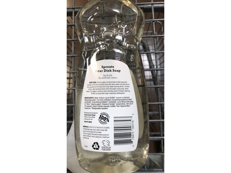 Sprout's Farmers Market Dish Soap, Pear, 25 fl oz/740 mL