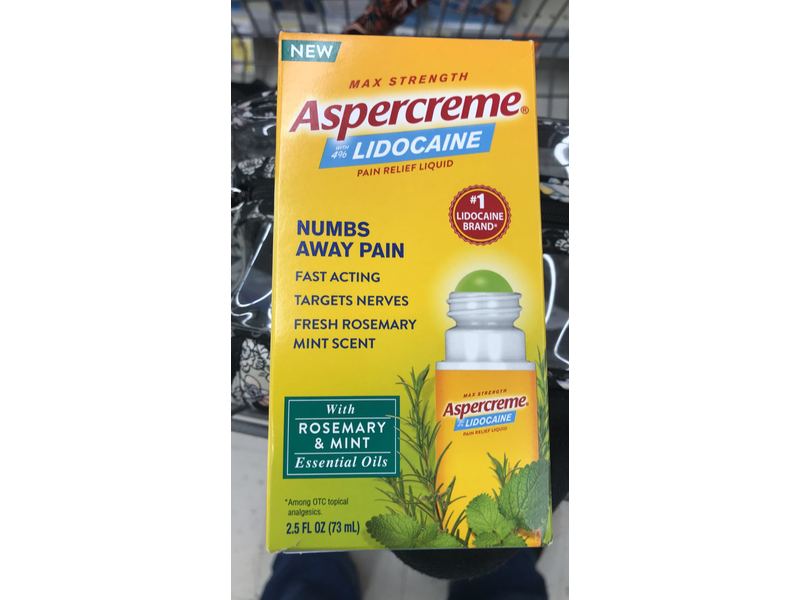 Aspercreme Lidocaine Pain Relief Liquid, Rosemary & Mint, 2.5 fl oz/73 mL