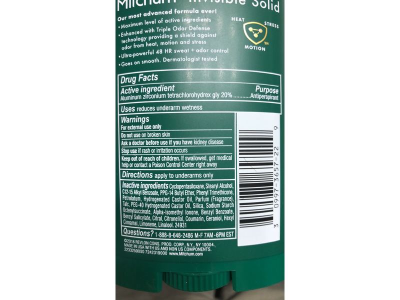 Mitchum Men's Antiperspirant & Deodorant, Intense Energy, Triple Odor Defense, 2.7 oz / 76 g