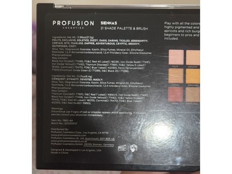 Profusion Cosmetics Siennas 21 Shade Palette & Brush, 0.96 oz/27.2 g